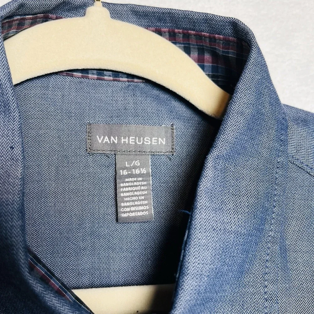 Mens VanHeusen Blue Solid Long-sleeve Dress Shirt Size Lg.‎